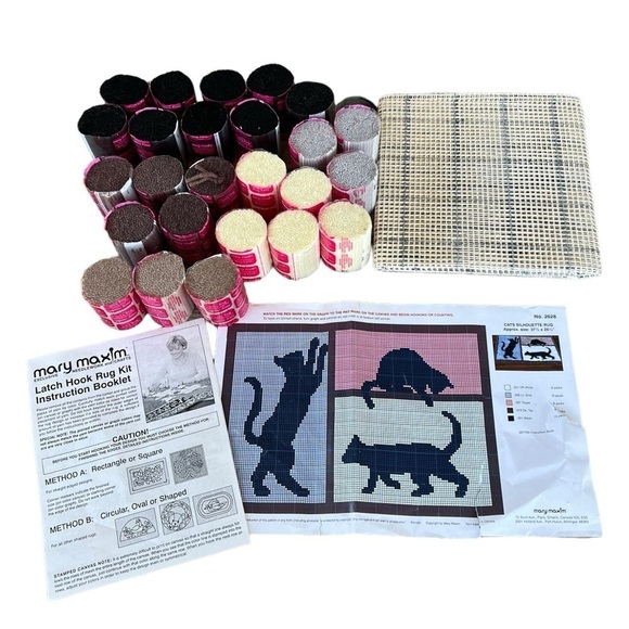 Y2K Mary Maxim Cats Silhouette Rug #2628 Latch Hook Kit 37.5”x26.5” INCOMPLETE - Picture 1 of 8